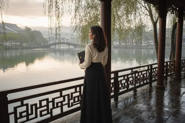 Helena Salles beside West Lake in Hangzhou, China
